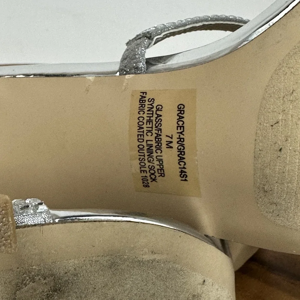 Womens Steve Madden Gracey Silver‎ Rhinestone Slingback Heeled Sandals Size 7 M